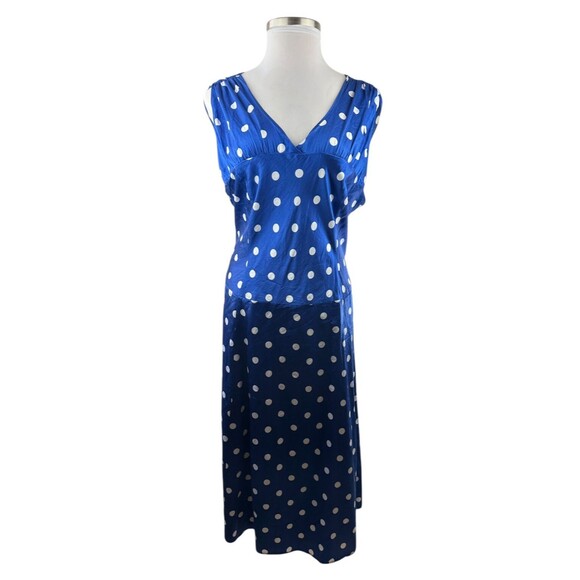 Pendleton Silk Blend Drop Waist V-Neck Dress Polka Dot Blue White Size 20 Tall - Picture 16 of 16
